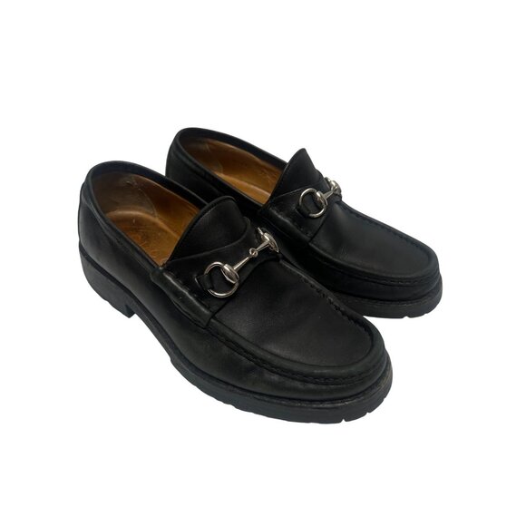 Gucci Black Italian Leather Horsebit Lug Sole Chunky Loafers - Picture 3 of 12